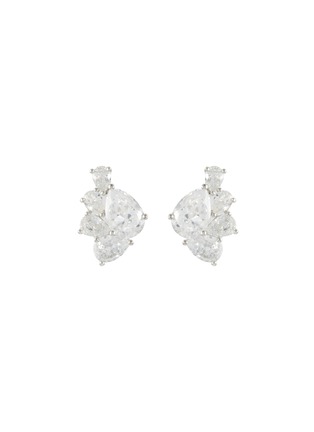 Main View - Click To Enlarge - CZ BY KENNETH JAY LANE - Cubic Zirconia Rhodium Plated Brass Cluster Half Earrings