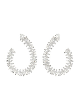 Main View - Click To Enlarge - CZ BY KENNETH JAY LANE - Cubic Zirconia Rhodium Plated Brass Curved Trend Earrings