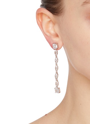 Figure View - Click To Enlarge - CZ BY KENNETH JAY LANE - Cubic Zirconia Rhodium Plated Brass Linear Drop Earrings