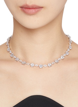 Figure View - Click To Enlarge - CZ BY KENNETH JAY LANE - Cubic Zirconia Rhodium Plated Brass Sqaure Marquis Tennis Necklace