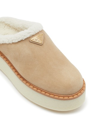 Detail View - Click To Enlarge - PRADA - Suede Shearling Slippers