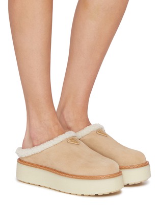 Figure View - Click To Enlarge - PRADA - Suede Shearling Slippers