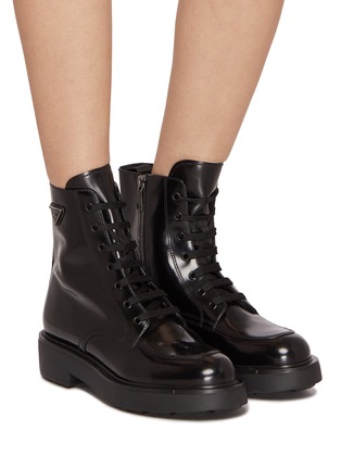 Figure View - Click To Enlarge - PRADA - DiapasonI Leather Combat Boots