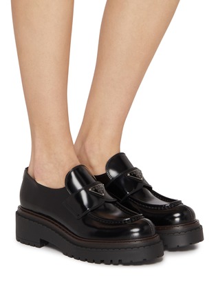 Figure View - Click To Enlarge - PRADA - Double Chocolate Spazzolato Leather Loafers