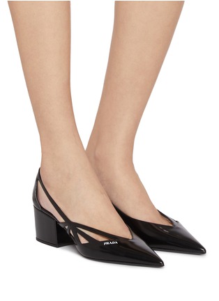 Figure View - Click To Enlarge - PRADA - Modellerie 55 Brushed Leather Cut-Out Pumps