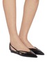 Figure View - Click To Enlarge - PRADA - Brushed Leather Cut-Out Ballerina Flats