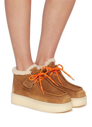 Figure View - Click To Enlarge - MIU MIU - Suede And Shearling Lifestyle Booties