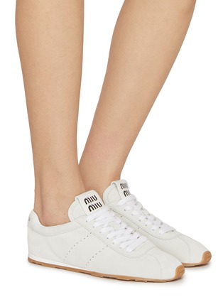 Figure View - Click To Enlarge - MIU MIU - Flat Suede Leather Women's Sneakers