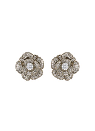 Main View - Click To Enlarge - CZ BY KENNETH JAY LANE - Cubic Zirconia Rhodium Plated Brass Pave Rose Clip On Earrings