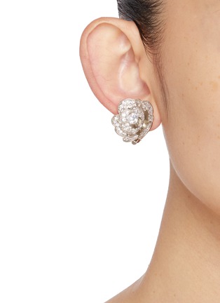 Figure View - Click To Enlarge - CZ BY KENNETH JAY LANE - Cubic Zirconia Rhodium Plated Brass Pave Rose Clip On Earrings