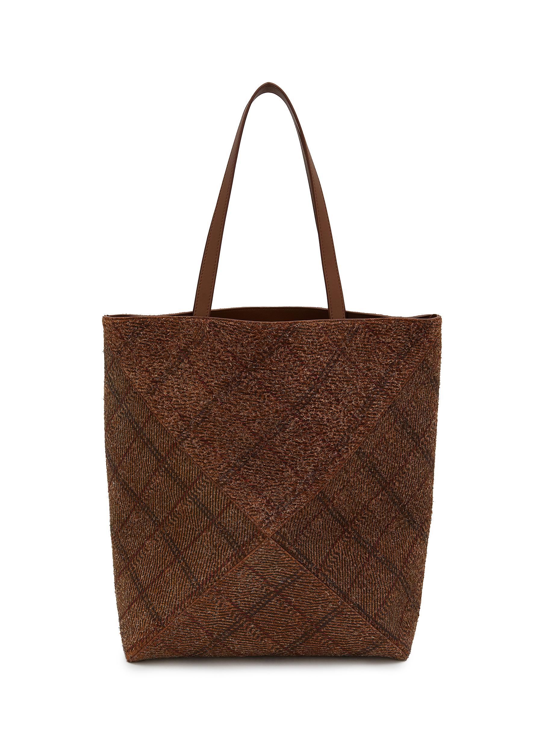 LOEWE Large Puzzle Fold Brushed Suede Tartan Tote Bag Men Lane Crawford