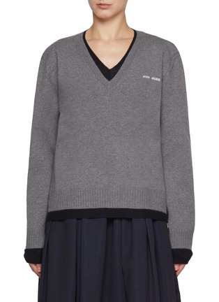 Main View - Click To Enlarge - MIU MIU - Logo Intarsia Layered Cashmere Silk Sweater