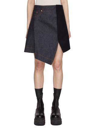 Main View - Click To Enlarge - SACAI - Two-toned Asymmetrical Cotton-Wool Denim Skirt