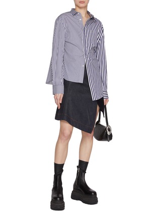 Figure View - Click To Enlarge - SACAI - Two-toned Asymmetrical Cotton-Wool Denim Skirt