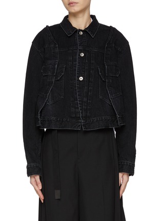 Main View - Click To Enlarge - SACAI - Spliced Dark Wash Denim Jacket