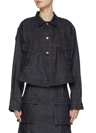 Main View - Click To Enlarge - SACAI - Spliced Dark Wash Denim Jacket