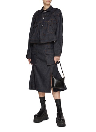 Figure View - Click To Enlarge - SACAI - Spliced Dark Wash Denim Jacket