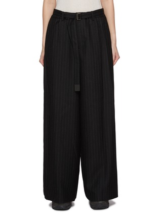 Main View - Click To Enlarge - SACAI - Belted Striped Wool Wide Leg Pants