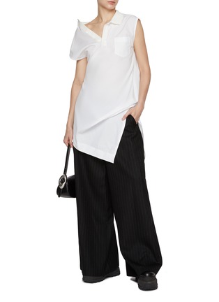 Figure View - Click To Enlarge - SACAI - Belted Striped Wool Wide Leg Pants