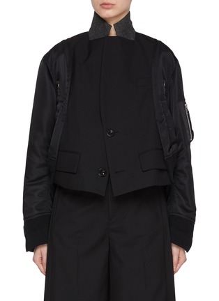 Main View - Click To Enlarge - SACAI - Contrast Stand Collar Blazer