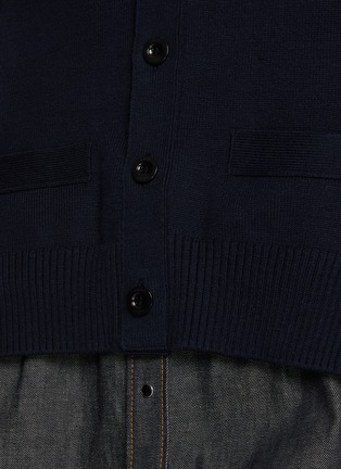  - SACAI - Puff Sleeve Dark Wash Denim Knit Hybrid Cardigan