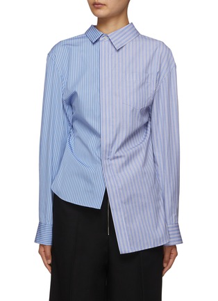 Main View - Click To Enlarge - SACAI - Asymmetrical Striped Button Up Cotton Shirt