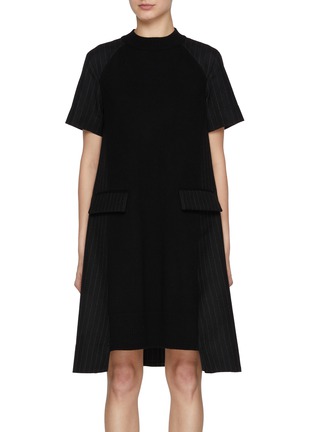 Main View - Click To Enlarge - SACAI - Chalk Striped Knit Hybrid Dress