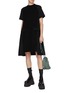 Figure View - Click To Enlarge - SACAI - Chalk Striped Knit Hybrid Dress