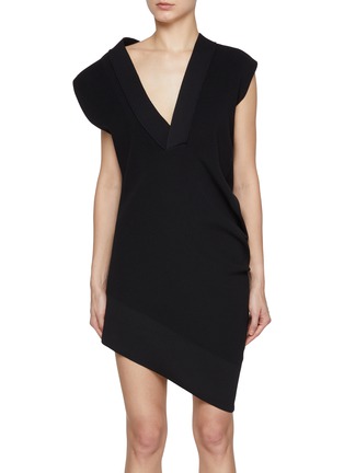 Main View - Click To Enlarge - SACAI - V-Neck Asymmetrical Dress