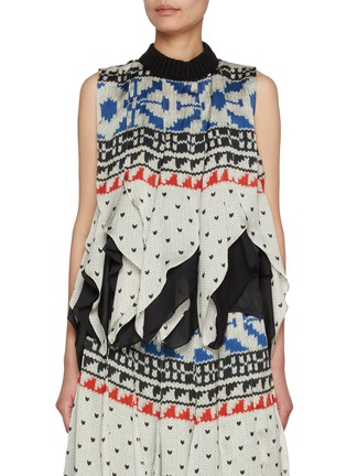 Main View - Click To Enlarge - SACAI - Asymmetrical Hem Nordic Print Panels Top