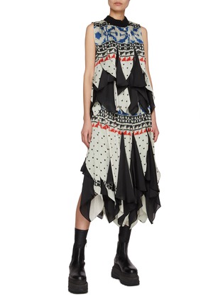 Figure View - Click To Enlarge - SACAI - Asymmetrical Hem Nordic Print Panels Top