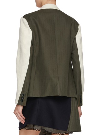 Back View - Click To Enlarge - SACAI - Hybrid Chalk Stripe Wool Knit Cardigan