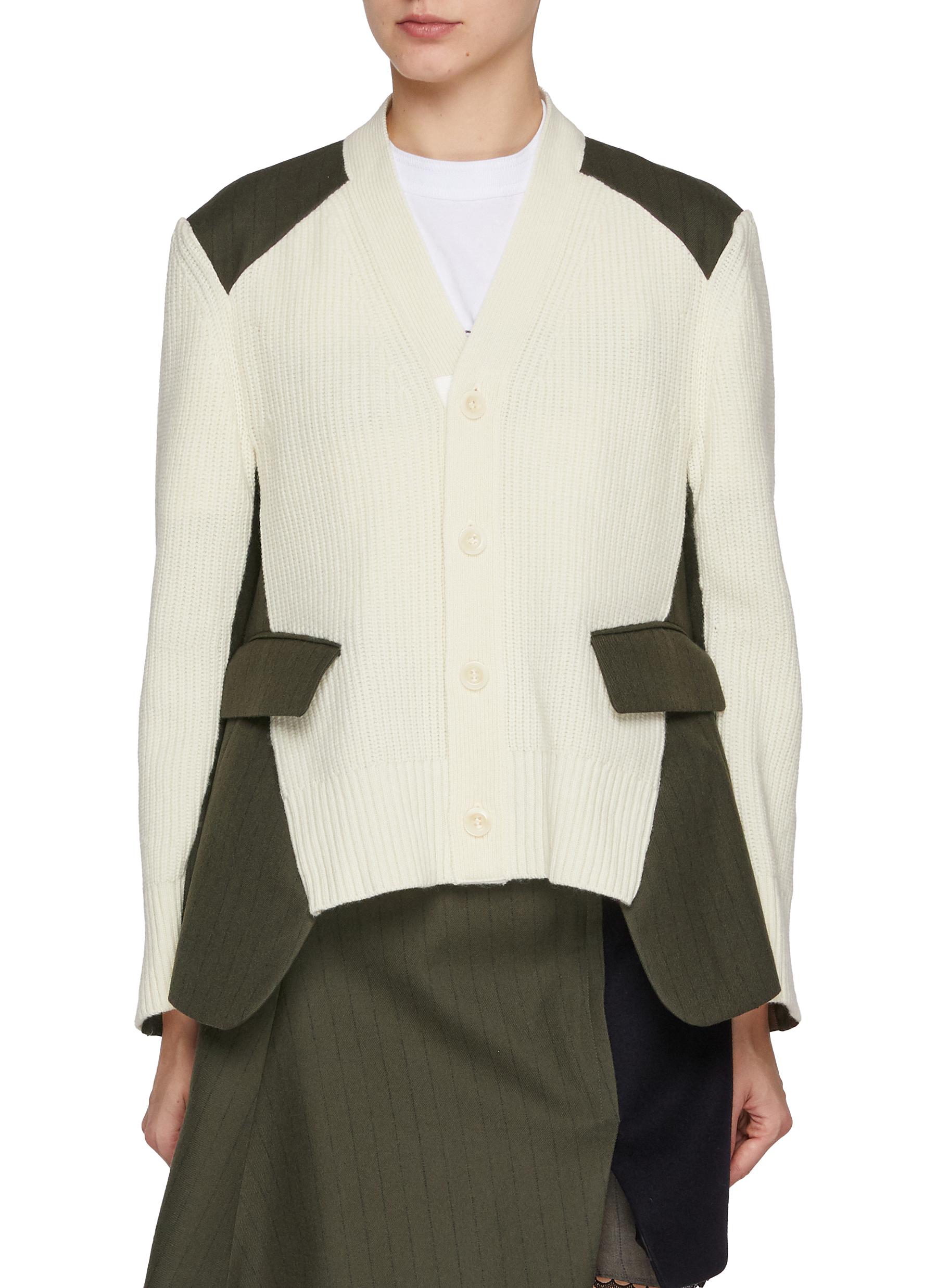 SACAI | Hybrid Chalk Stripe Wool Knit Cardigan | Women 