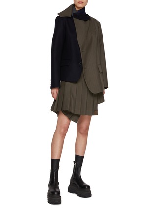 Figure View - Click To Enlarge - SACAI - Asymmetrical Chalk Striped Pleated Skirt