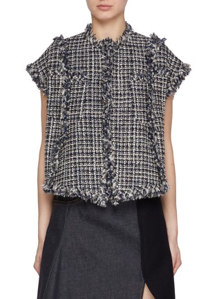 Main View - Click To Enlarge - SACAI - Cap Sleeve Wool Blend Tweed  Jacket