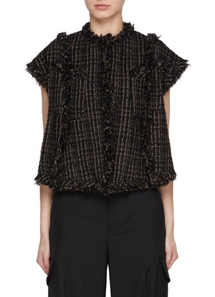 Main View - Click To Enlarge - SACAI - Cap Sleeve Wool Blend Tweed  Jacket