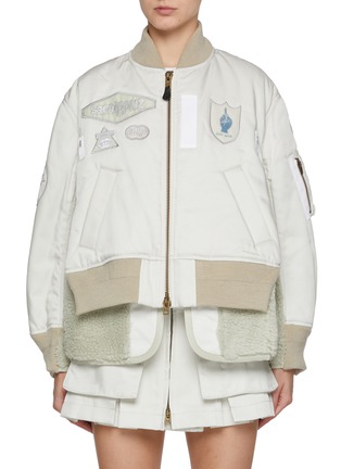 Main View - Click To Enlarge - SACAI - x Spiewak Faux Shearling Lined Patch Bomber Jacket