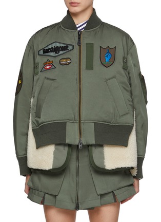 Main View - Click To Enlarge - SACAI - x Spiewak Faux Shearling Lined Patch Bomber Jacket