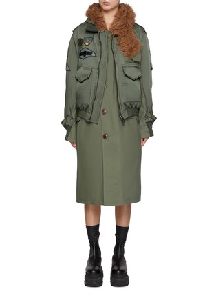 Main View - Click To Enlarge - SACAI - x Spiewak Faux Fur Collar Patch Coat