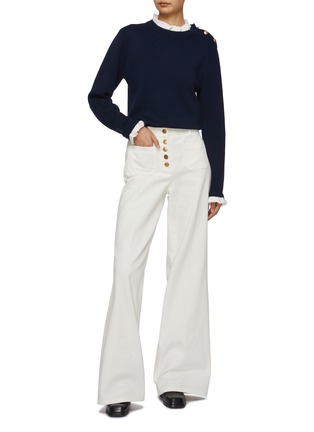 Figure View - Click To Enlarge - PRUNE GOLDSCHMIDT - Patch Pocket Flared Leg Cotton Pants