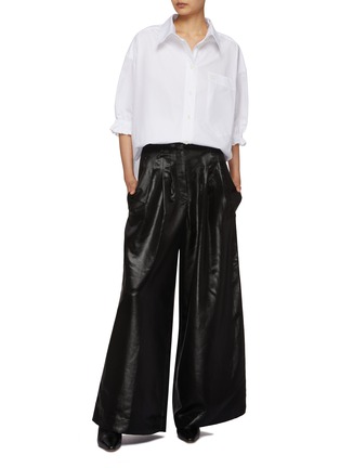 Figure View - Click To Enlarge - PRUNE GOLDSCHMIDT - Raso Pleated Flared Leg Pants
