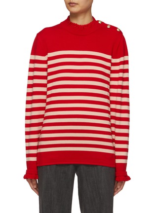 Main View - Click To Enlarge - PRUNE GOLDSCHMIDT - Sailor Ruffled Striped Wool Sweater