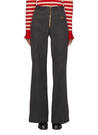 Main View - Click To Enlarge - PRUNE GOLDSCHMIDT - High Waisted Patch Pocket Flared Denim Pants