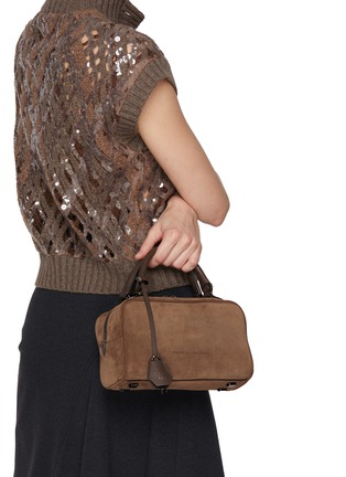 Front View - Click To Enlarge - BRUNELLO CUCINELLI - Small Boston Suede Top Handle Bag