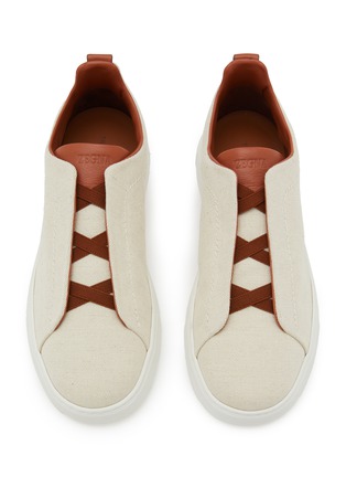 Detail View - Click To Enlarge - ERMENEGILDO ZEGNA - Triple Stitch Low Top Cotton Leather Sneakers