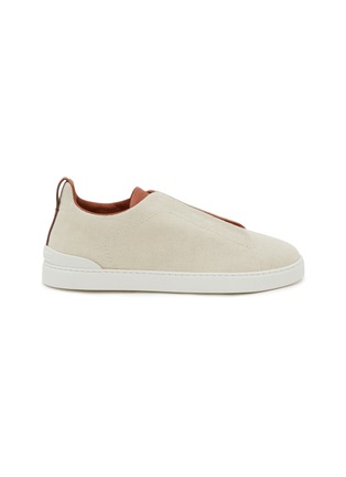 Main View - Click To Enlarge - ERMENEGILDO ZEGNA - Triple Stitch Low Top Cotton Leather Sneakers