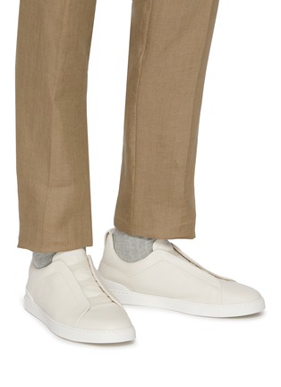 Figure View - Click To Enlarge - ERMENEGILDO ZEGNA - Triple Stitch Low Top Leather Sneakers