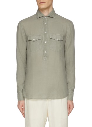 Main View - Click To Enlarge - BRUNELLO CUCINELLI - Half Placket Linen Cotton Shirt