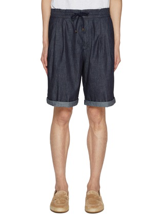 Main View - Click To Enlarge - BRUNELLO CUCINELLI - Drawstring Dyed Denim Bermuda Shorts