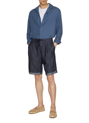 Figure View - Click To Enlarge - BRUNELLO CUCINELLI - Drawstring Dyed Denim Bermuda Shorts